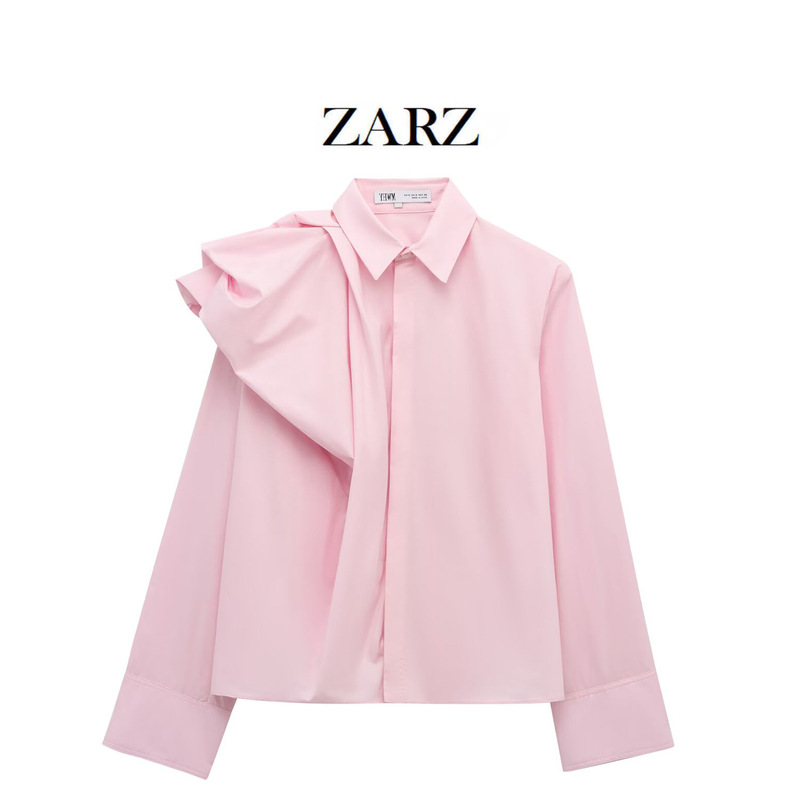 Zarz Homemade European and American Style New Women's Clothing Series of Poplin Shirt with Fluffy Shoulders 2510259