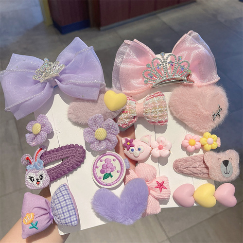 Wool bow children's hairpin  new Internet celebrity cute girl hair accessories knitted hairpin set headwear