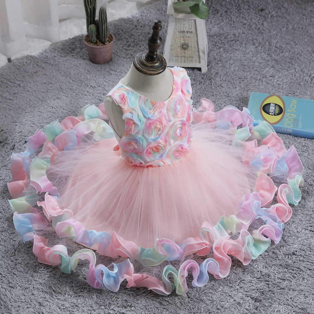 new pattern children full dress Three-dimensional flower colour Jacobs Pompous skirt girl Princess Dress Small moderator Catwalk costume