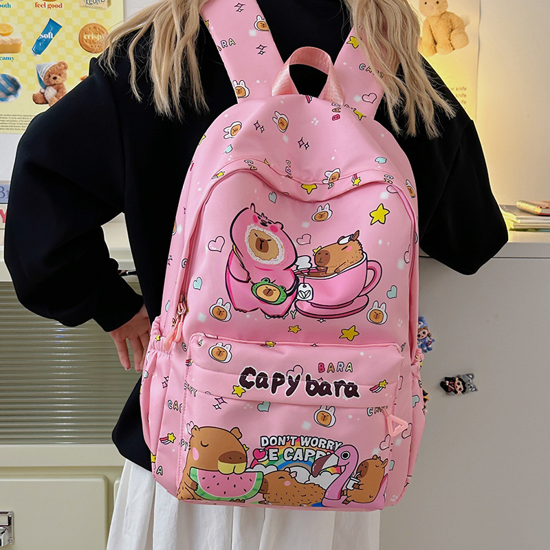 2025 nueva mochila Kapibala de grado 3-5 mochila escolar de gran capacidad para estudiantes de primaria y secundaria mochila de dibujos animados de ocio