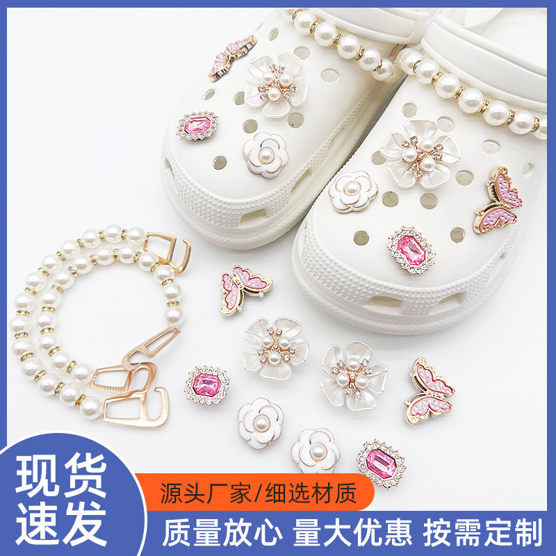 Hole Shoes Accessories Cross Border Decoration DIY Vintage Metal Jewelry Shoes Flower Detachable Decoration Pearl Shoe Buckle Accessories