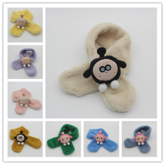 新款時尚蛋仔卡通兒童圍巾秋冬款毛絨保暖交叉男女童寶寶圍 脖批