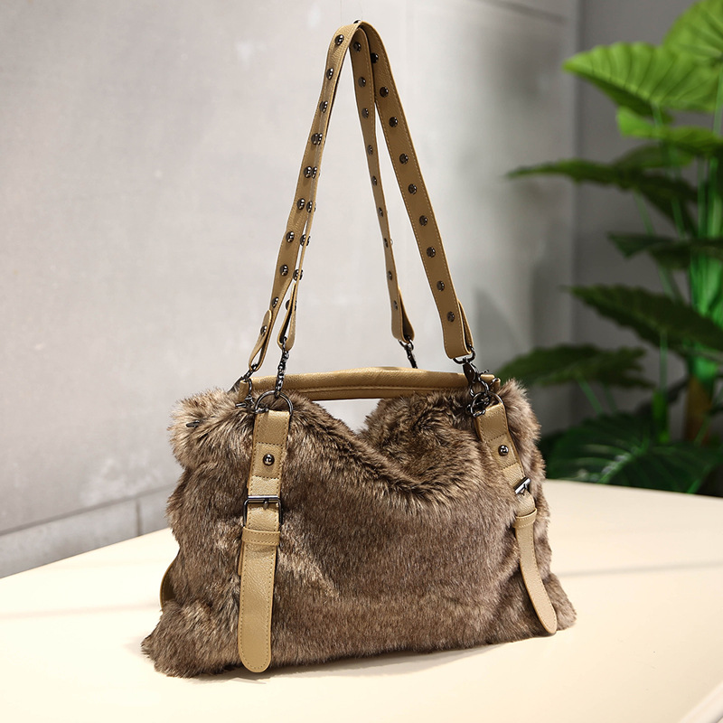 Women's bags autumn and winter new ladies shoulder bag fashion fur bag retro Korean style handbag versatile crossbody bag trendy_ipsvogv.com