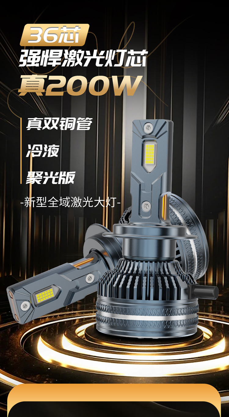 Cross-Border Hot-Selling 36-Core Automotive Led Headlight Laser Decoding High-Power H7 Dual Copper Tube Headlight Laser Lighting