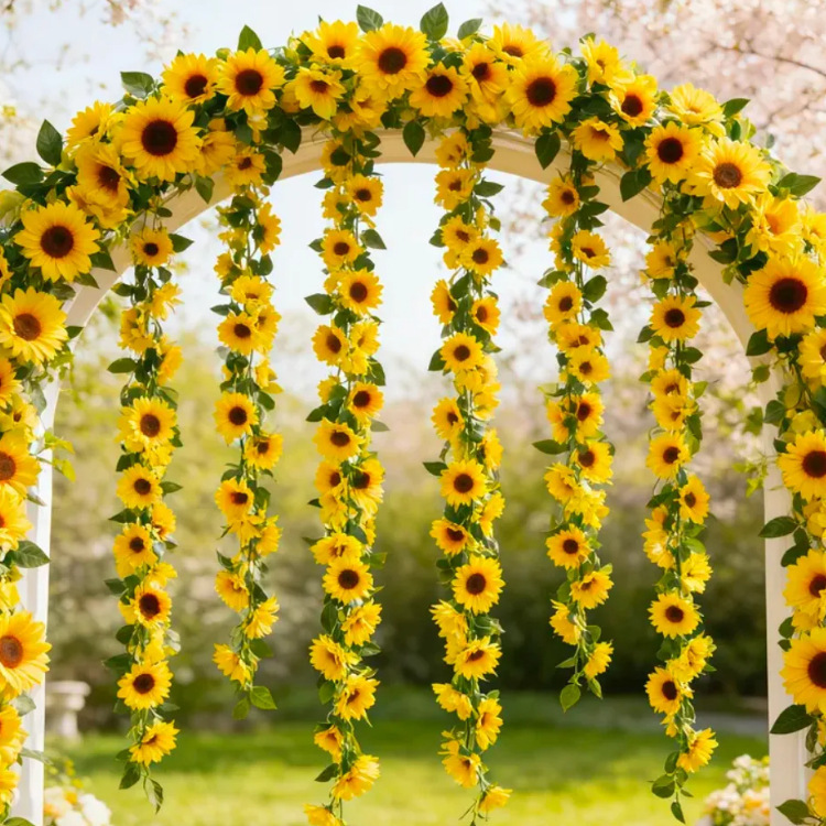 Cross-border artificial sunflower vine silk fabric fake flowers can be used to wrap around houses, attics, and courtyard walls for decoration Cross-border artificial sunflower vine silk fabric fake flowers can be used to wrap around houses, attics, and courtyard walls for decoration