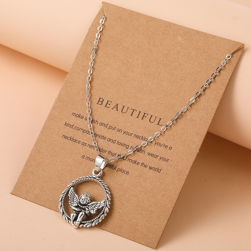 creative cute peace angel geometric pendant alloy necklace female