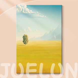 Prairie Scenery Pure Hand-Painted Oil Painting Cream Style Small Fresh Restaurant Decoration Painting Blue Sky and White Clouds Bedroom Simple Hanging Painting