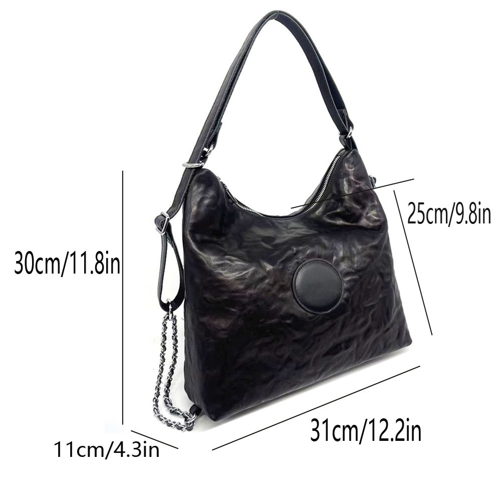 Leather Tanned Cowhide Shoulder Bag, Commuting Tote Bag, Versatile Double Backpack, Black_voghion.com