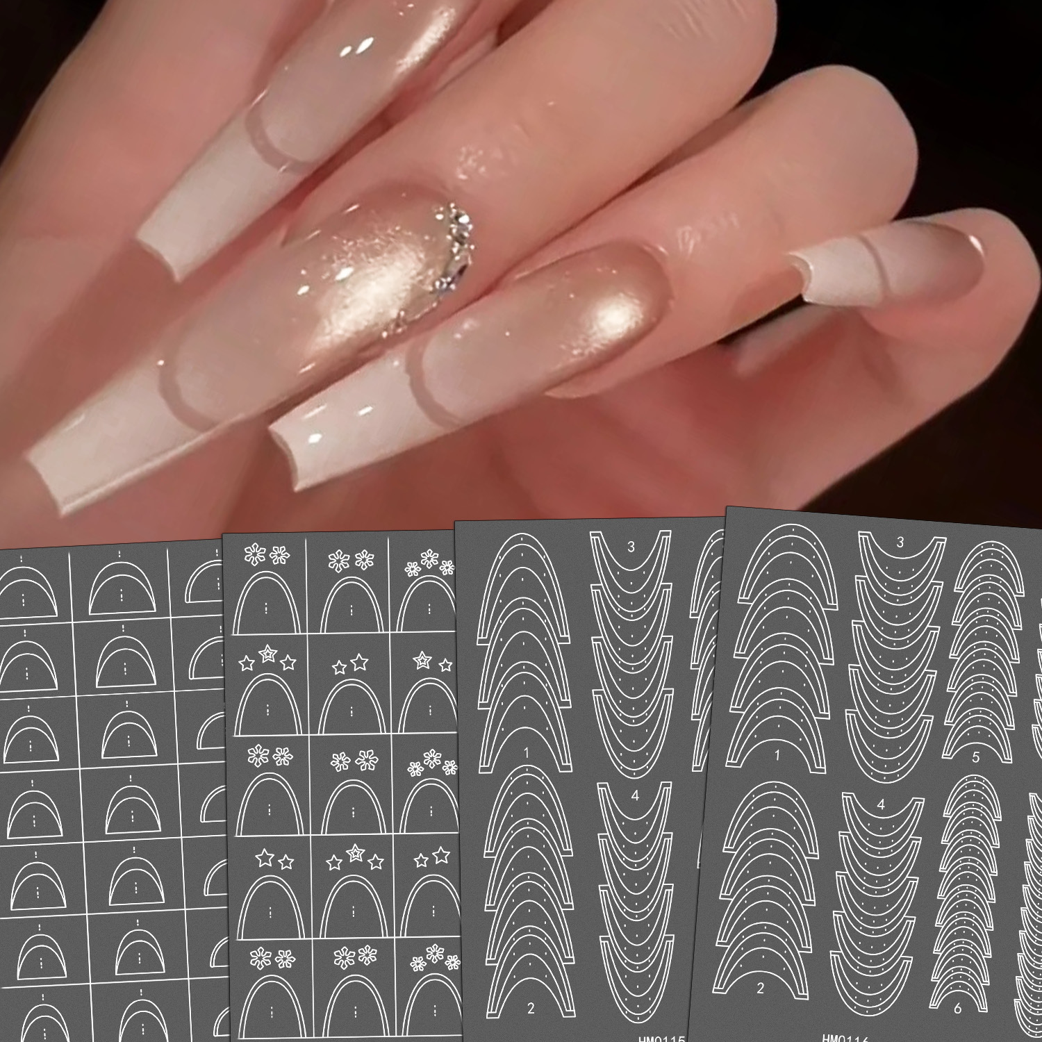 Dual-Use Spray-Painted Nail Art Stickers, Plaid Transparent Spray-Painted Gradient Design, French-Style Heart-Shaped Nail Stickers