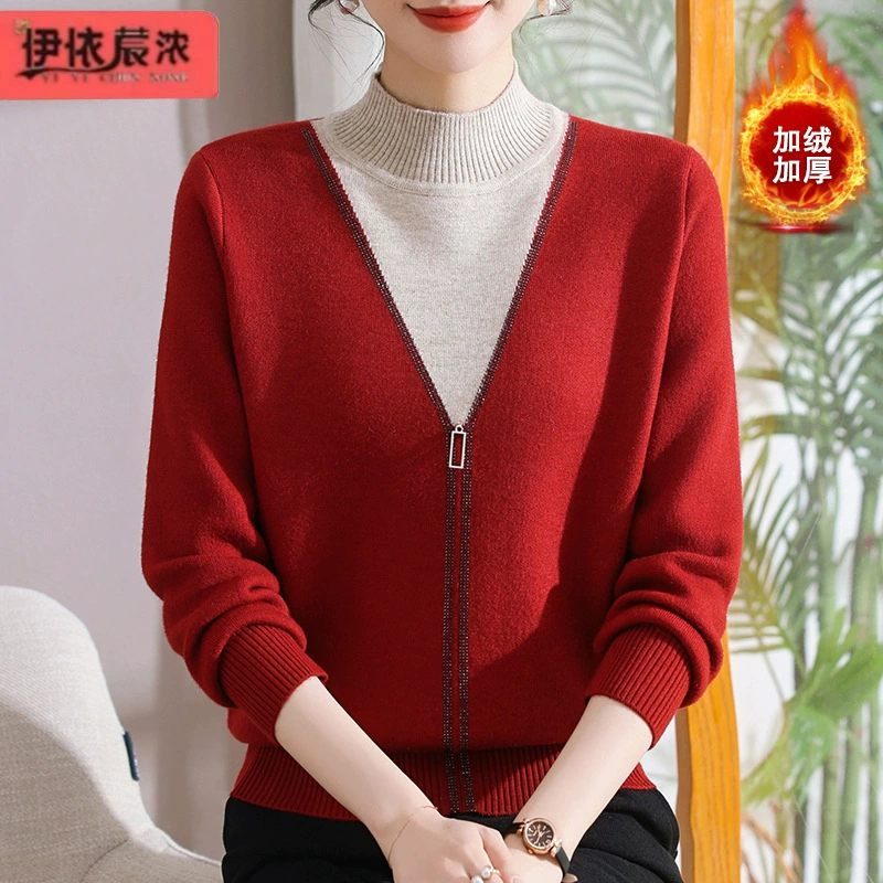 Зимняя одежда мамы плюшевая толстый красный свитер новогодняя одежда