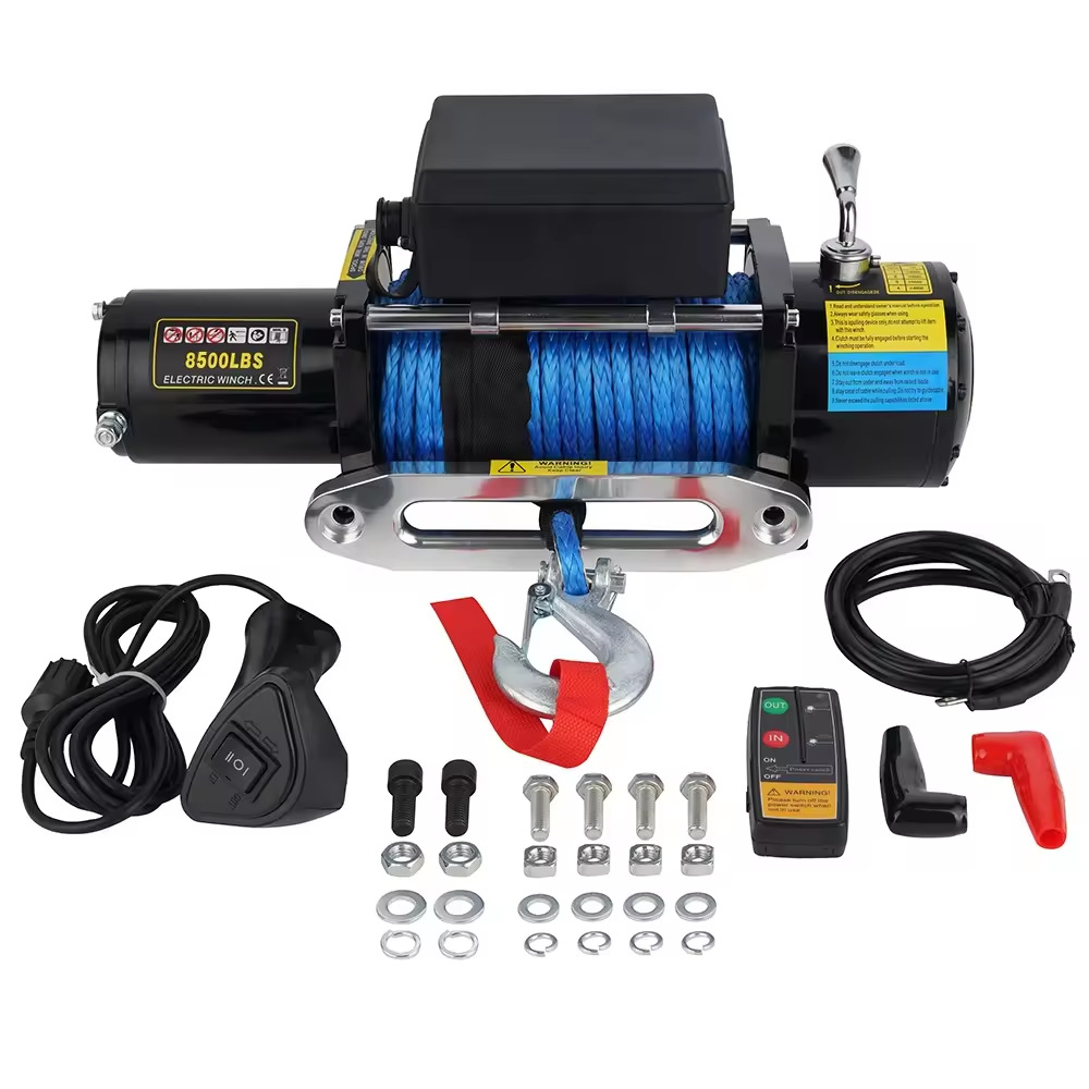 厂家直销12v/24v 8500磅汽车绞盘 12V 绞盘 便携式绞盘