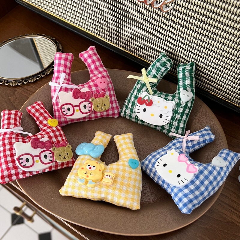 Cute and Fashionable Animal Cartoon Cat Plaid Bag for Babies, Handmade Plaid Fabric Casual Crossbody Bag