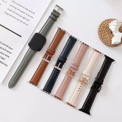 適用蘋果Apple Watch7真皮錶帶iWatch87654321SE車線皮革彩扣腕帶