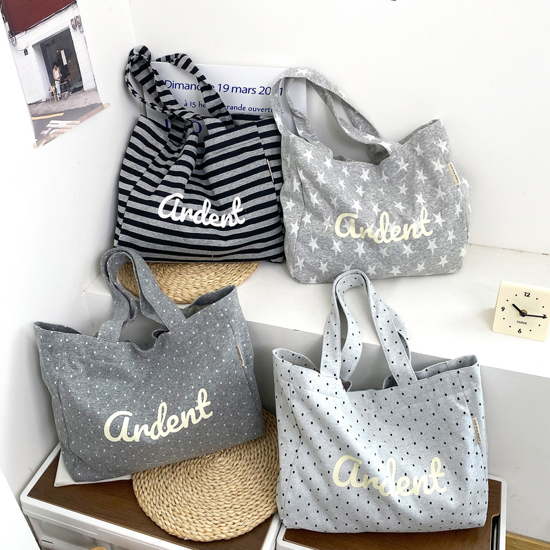 Korean-Style Fresh Polka Dot Shoulder Bag, Spring and Summer Ins-Style Star Tote Bag, Simple and High-End Striped Cloth Bag for Women Korean-Style Fresh Polka Dot Shoulder Bag, Spring and Summer Ins-Style Star Tote Bag, Simple and High-End Striped Cloth Bag for Women