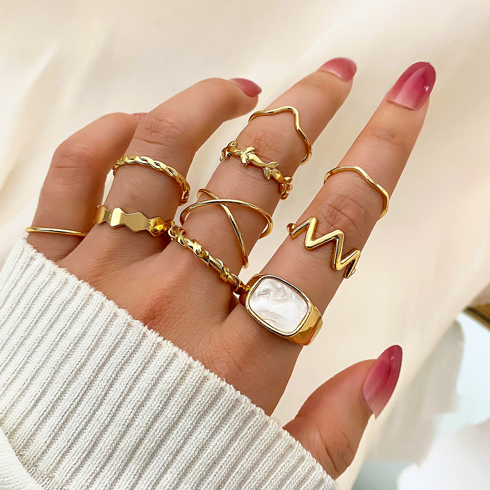 European and American Cross-border Stacked Ring Women's Niche High-end Pearl Joint Ring Personality Fashion Jewelry Yiwu Accessories Men