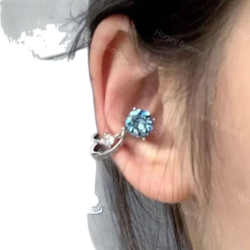 Línea de zircon azul, clips de hueso de orejas, nicho de diseño femenino, clips de orejas sin agujeros de orejas, temperamento único y frío, perfiles de orejas.