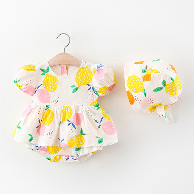 A summer new pattern Female baby triangle Romper Conjoined Short sleeved printing Foreign trade baby Cartoon Hat On behalf of