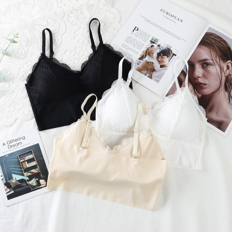 Correa chaleco-estilo inalámbrico Sujetador push up verano simple seda de hielo sin costuras envuelto pecho luz taza ropa interior de las mujeres image 4