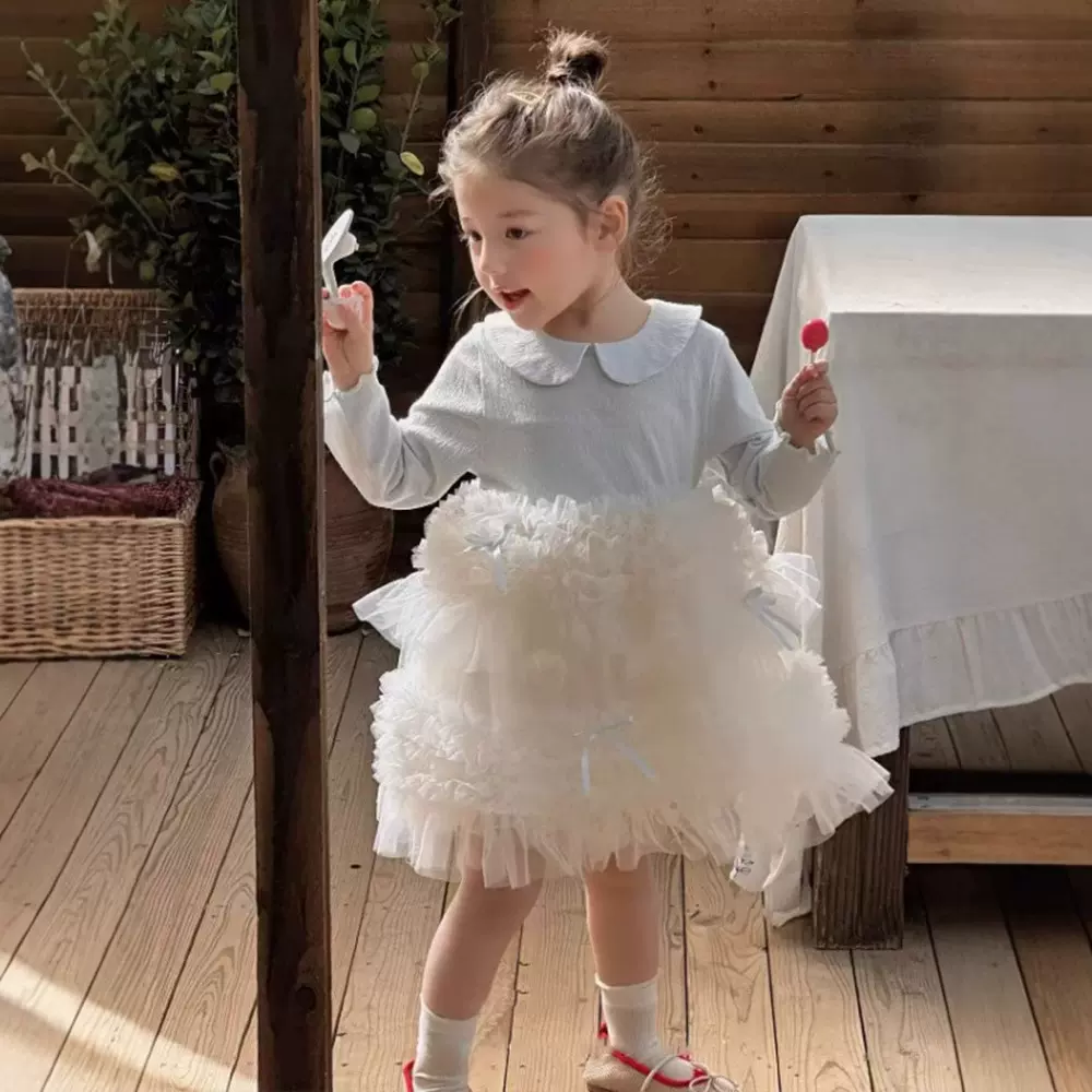 CQ259356女童连衣裙2025春季新款儿童韩版洋气拼接短裙