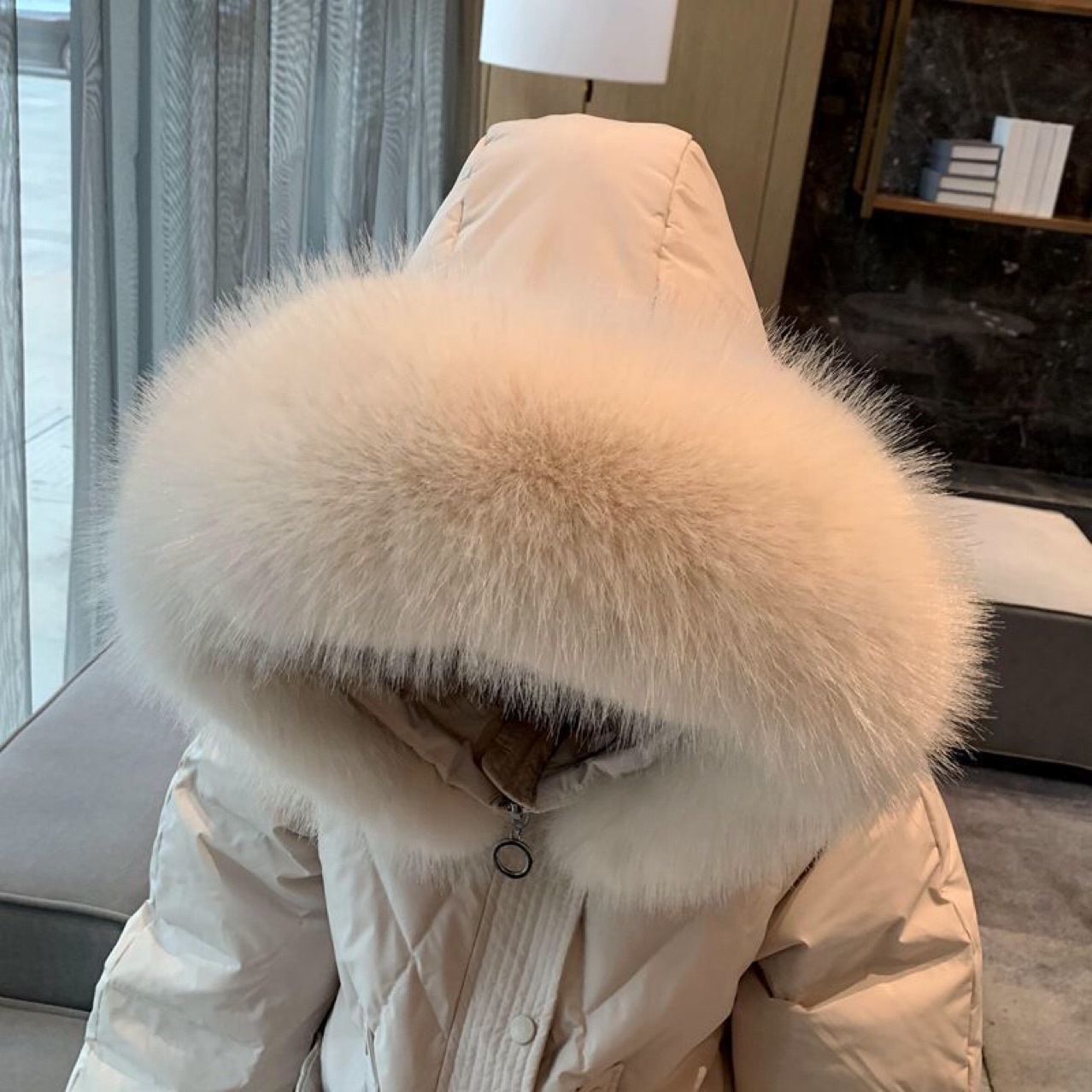 批发仿狐狸毛领羽绒服搭配可拆卸人造毛毛领帽子毛