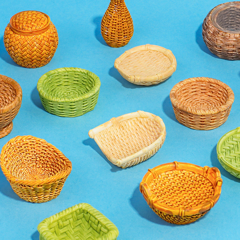 Artesanía Decoración creativa del hogar Silla de bambú, recogedor, cesta de pescado, cesta, muebles de bambú, decoración de resina, accesorios de olla de bambú
