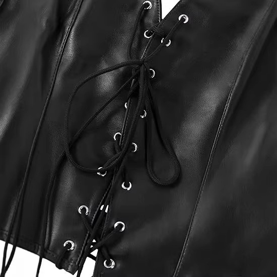 Women's Leather Halter Top Punk Deep V-Neck Eyelet Lace-Up Corset Crop Top Backless Women's Leather Halter Top Punk Deep V-Neck Eyelet Lace-Up Corset Crop Top Backless