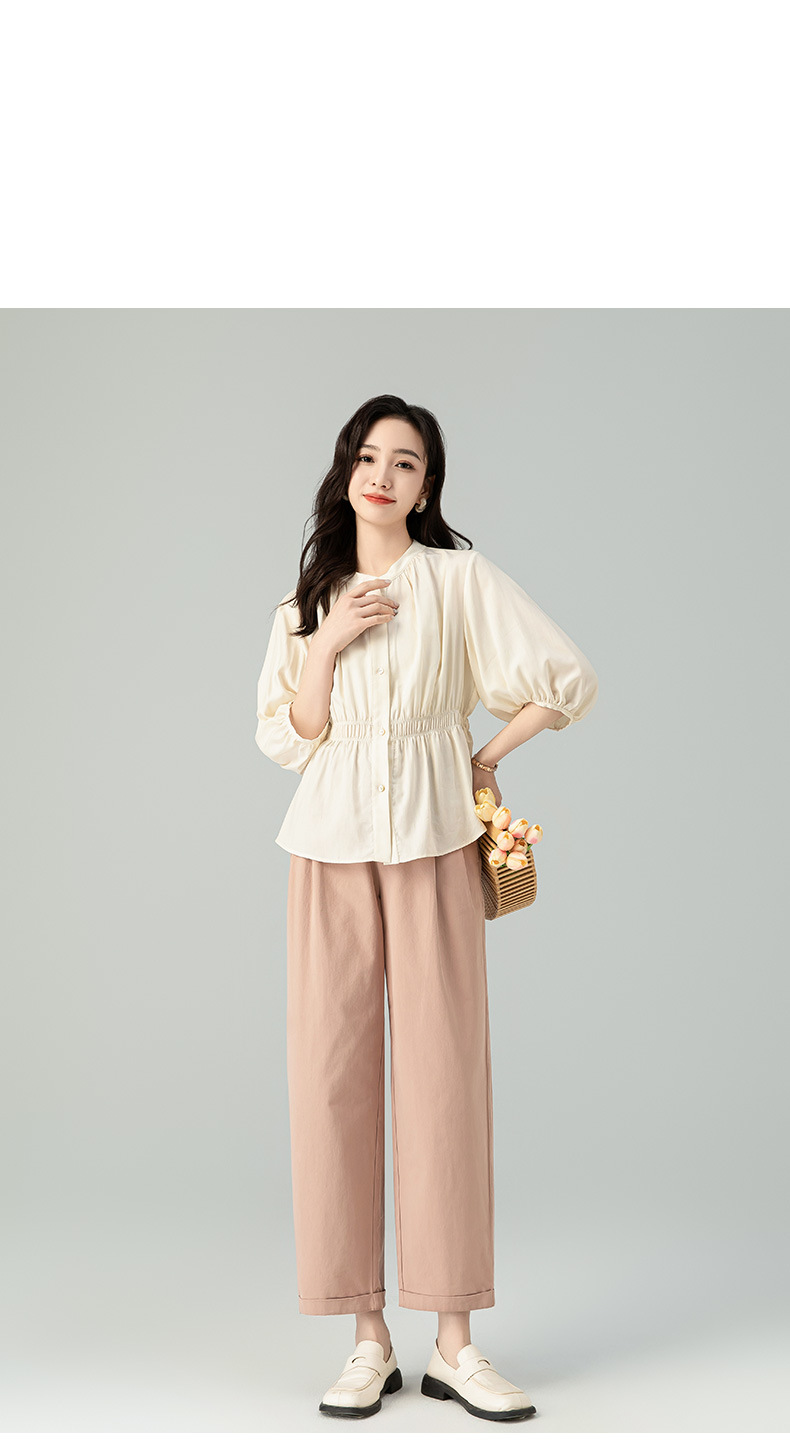 Quần ống rộng nữ vải Tencel cotton mỏng mùa xuân hè, dáng suông thon gọn ống thẳng — Màu kaki chi tiết 19