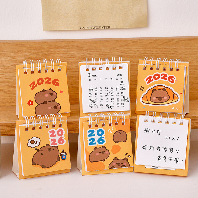 Cute Capybara Calendar Student Mini Desktop Ornament Gift Check-In Cartoon Desk Calendar 2026 Small Desk Calendar