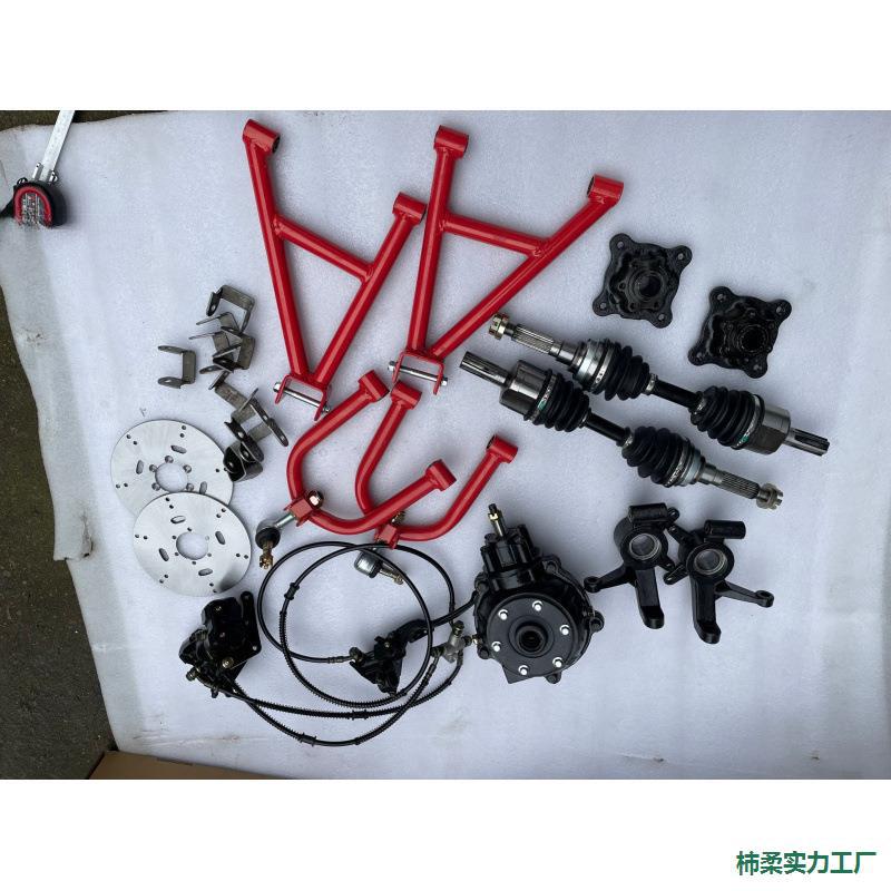 Modified go-kart parts, beach buggy four-wheel drive, front and rear independent suspension system, including control arms and wishbones