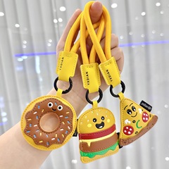 創意皮革の食べ物のペンダントの食べ物のキーホルダーは男の子と女の子のかわいいかばんの漫画のpu皮の車のキーチェーンを掛けて飾ります。