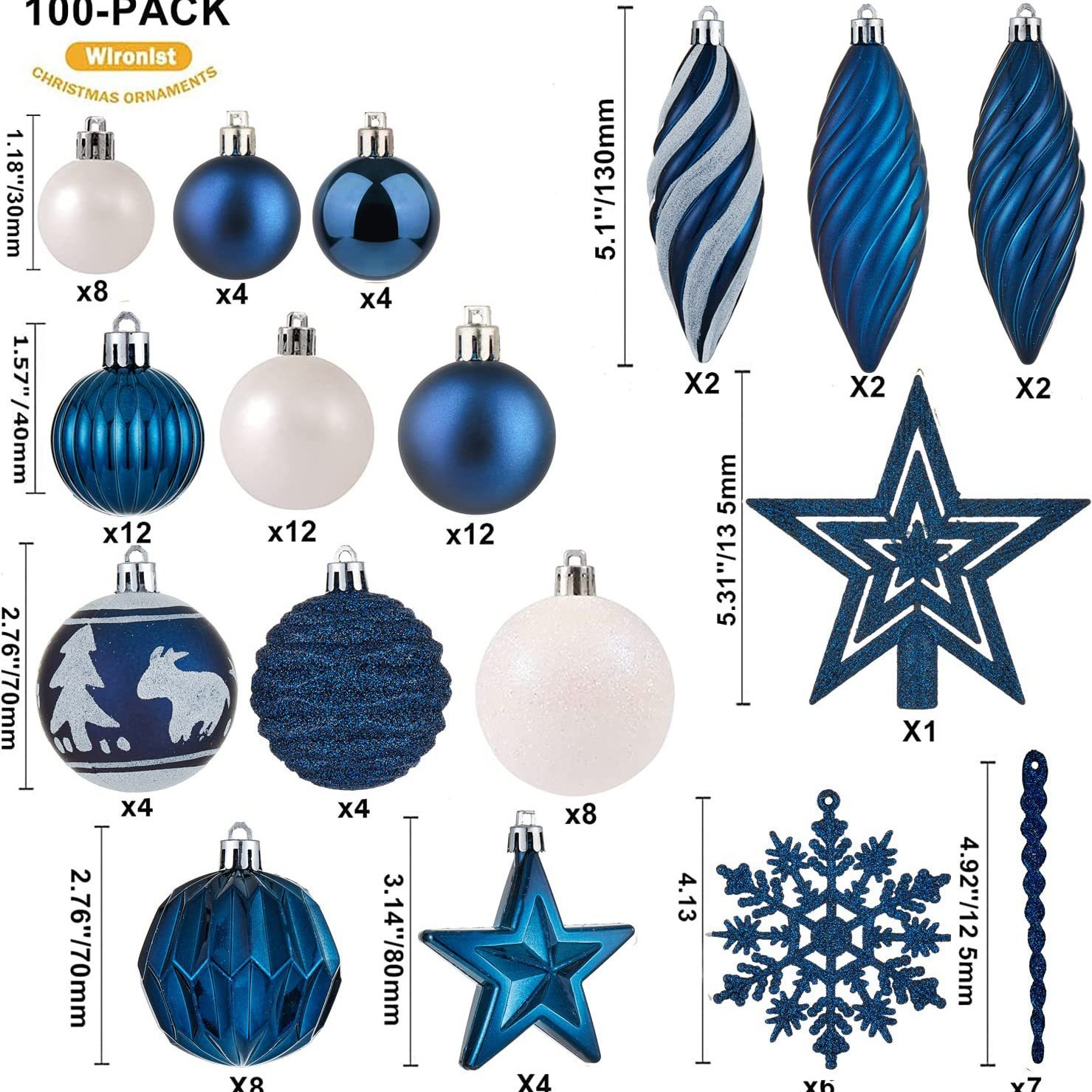 Árbol de Navidad decorado estrella de nieve de hielo 100 paquetes pintados bolos de Navidad colgante caja de mano