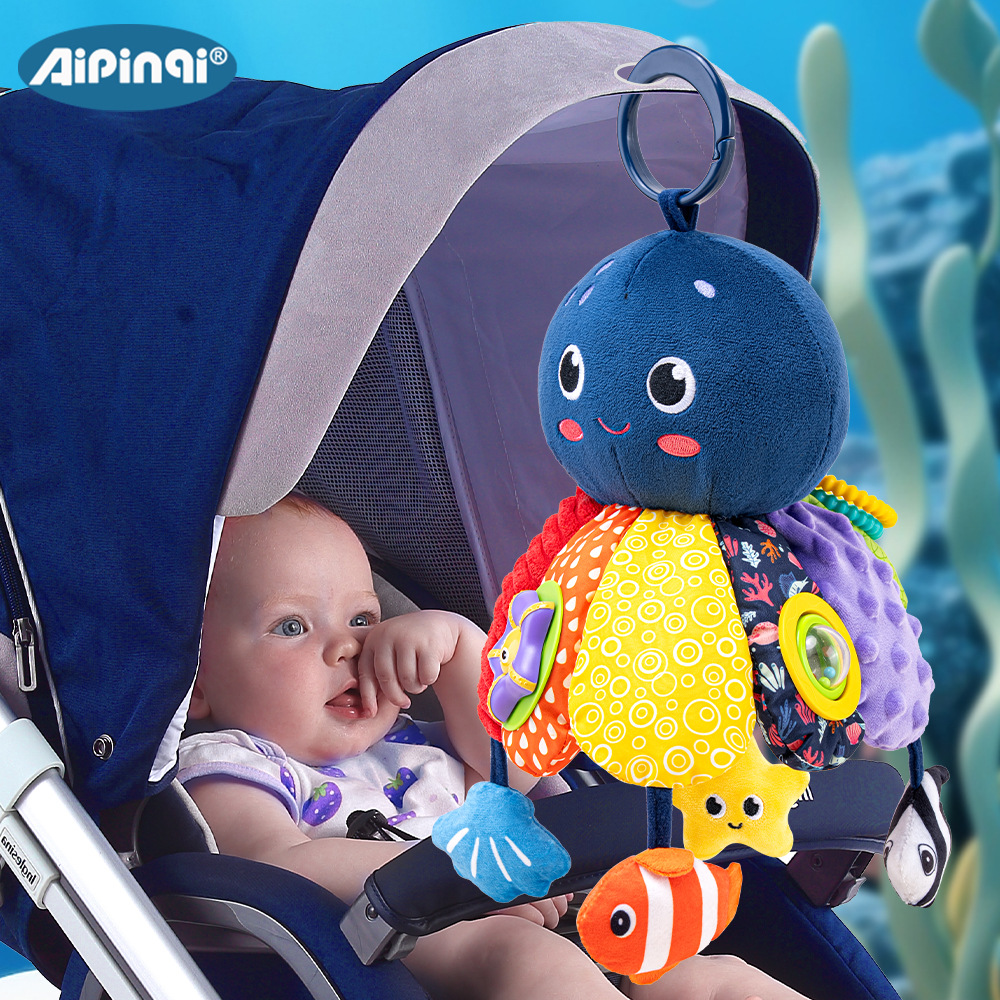 Aipinqi coche multifuncional para bebés colgar pulpo visual tacto colgantes grandes juguetes de peluche para bebés en stock