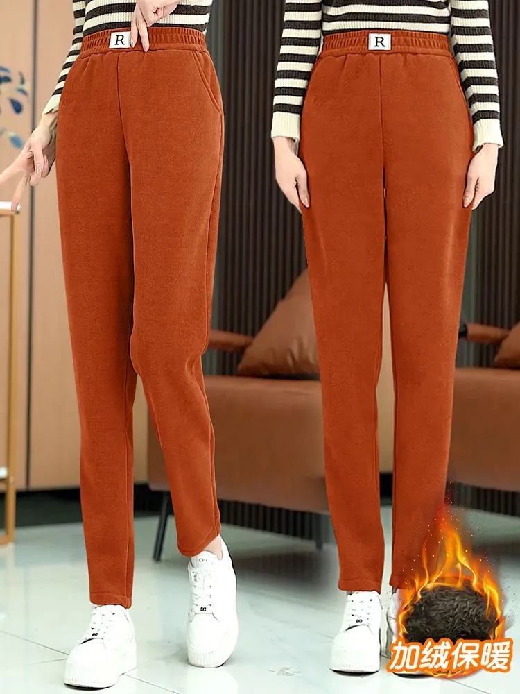 Lana forrada de pana engrosada Otoño e Invierno de cintura alta caliente casual tobillo-atado deportes harem Pantalones ropa de mujer image 14