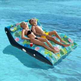 工厂批发水上充气双人靠背躺椅 成人泳池漂浮沙发美黑浮排S型浮床