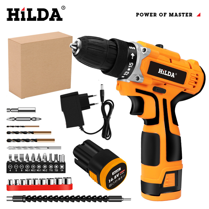 HiLDA/HiLDA destornillador eléctrico recargable batería de litio linterna taladro impacto taladro 12V16.8V21V