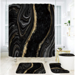 跨进浴室防水浴帘套金色大理石浴帘4件套窗帘淋浴遮挡帘免打孔