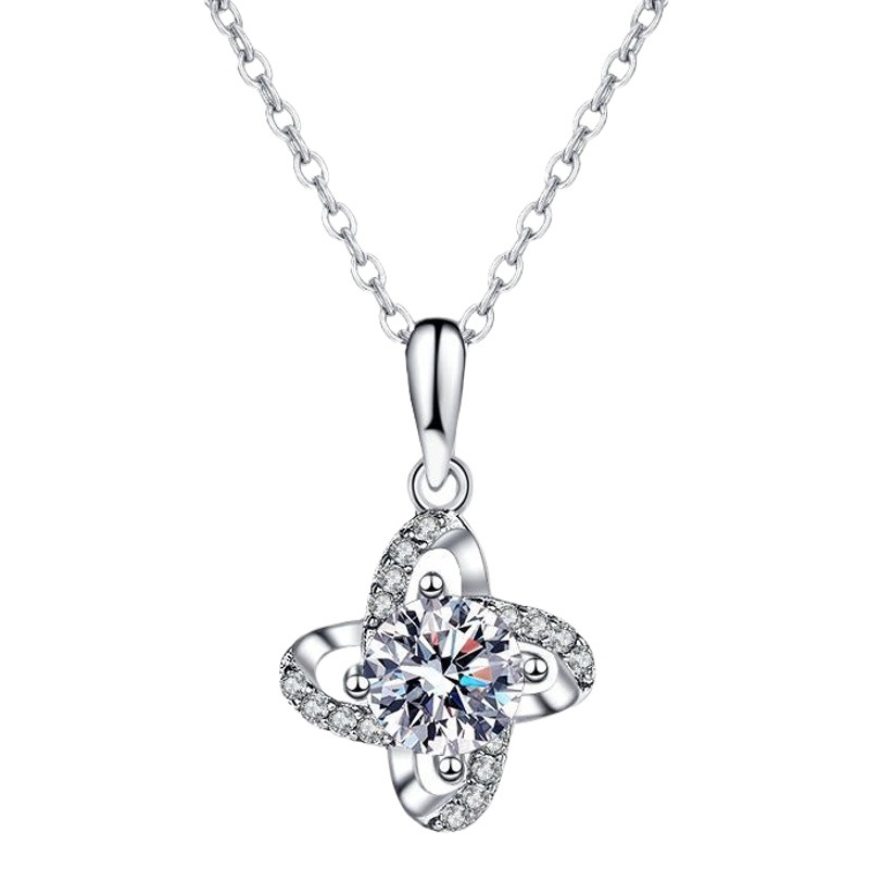 S925 plata esterlina colgante hembra 1 quilates D color moissanite colgante clásico pétalo trébol collar diamante collar