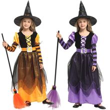 万圣节儿童女巫公主服装带帽子化装舞会巫婆表演服学校话剧演出服