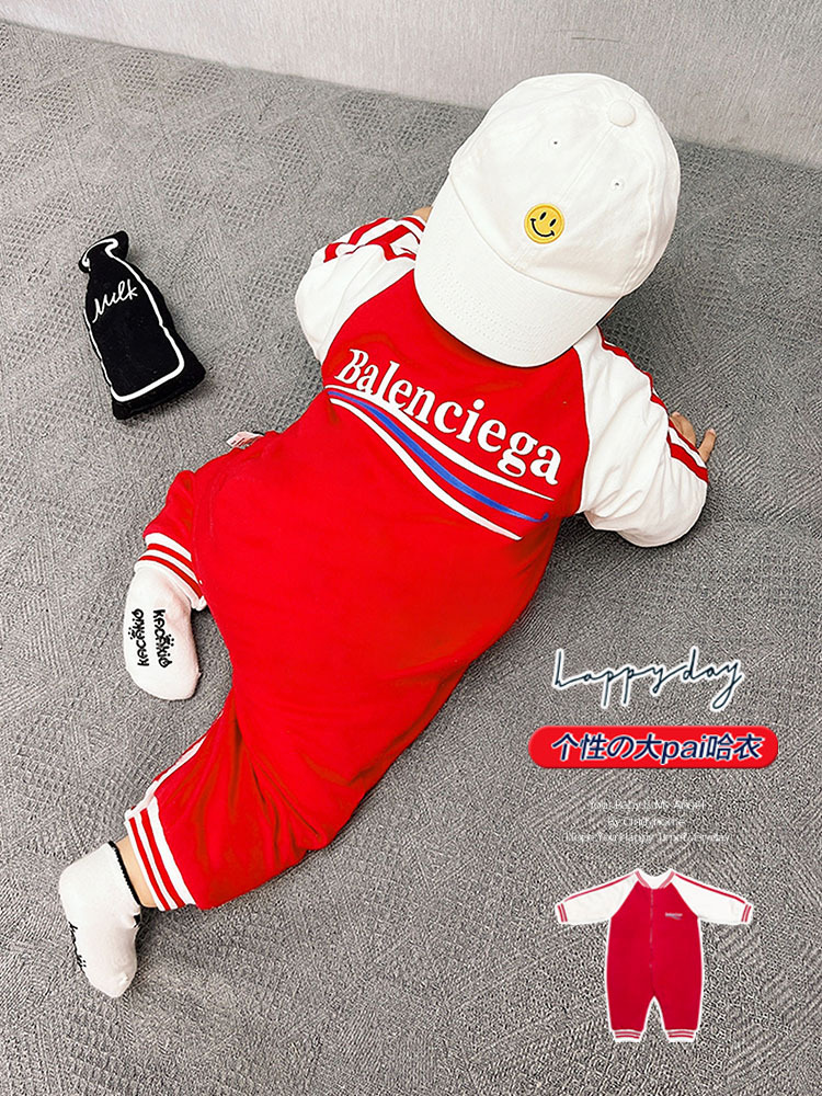 Bebé primavera y otoño puro algodón mono recién nacido Rojo Año Nuevo saludo ropa del bebé 100 días Super lindo mameluco