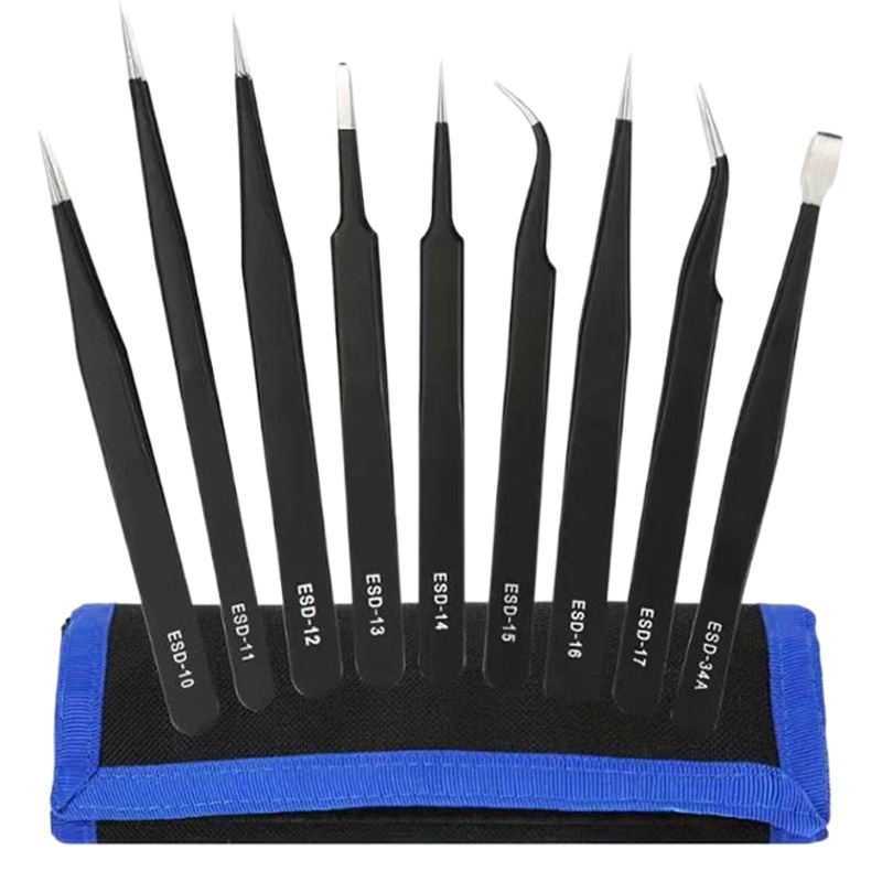 Pinzas de acero inoxidable para manualidades, pinzas puntiagudas para decoración de uñas, pestañas postizas, herramienta antiestática ESD-15 para bisutería.