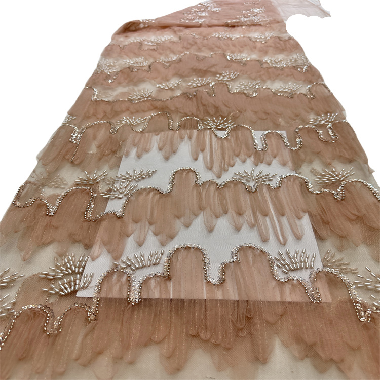 Paisaje tridimensional bordado tela de malla estilo nacional pequeño vestido fresco y hermoso cheongsam vestido de cena tela