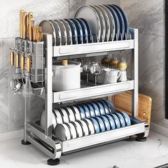 キッチンステンレス鋼ディッシュラック多機能食器まな板収納ラックカウンタートップ排水ボウルラックナイフとディッシュ収納