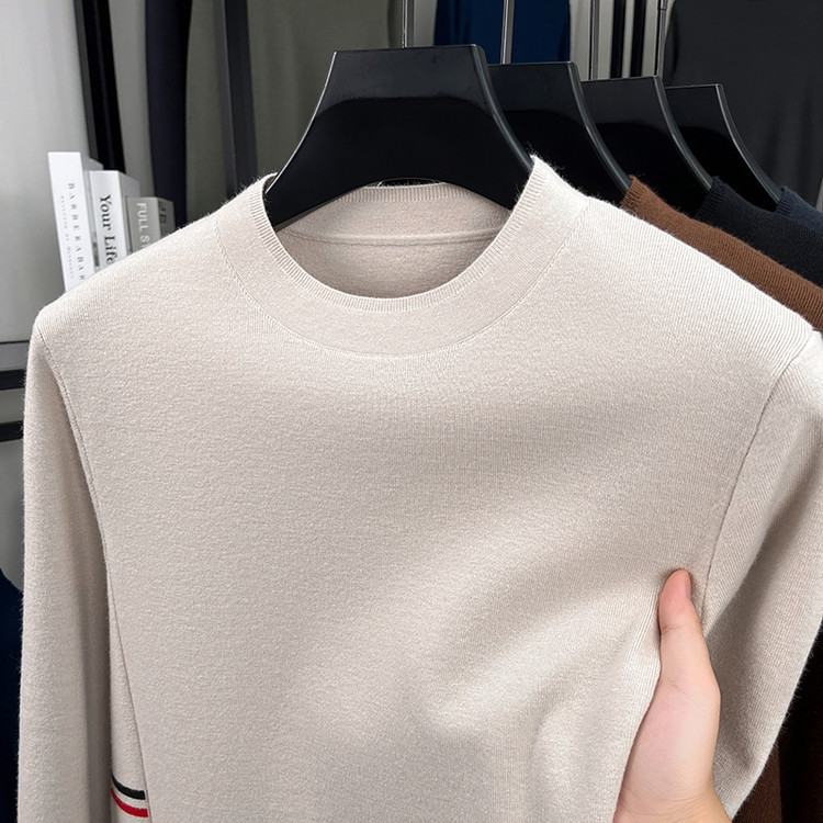 Otoño y invierno chaqueta de hombre de punto de color sólido de manga larga de cuello medio alto suéter casual camiseta base con suéter cálido