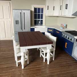美式实木餐桌小户型餐桌椅组合长方形西餐厅桌迷你娃娃屋微缩413
