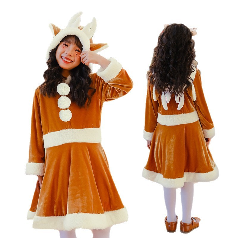 日本版クリスマス子供服ヘラジカワンピーススカート幼稚園女の子赤ちゃんサンタクロース長袖|undefined