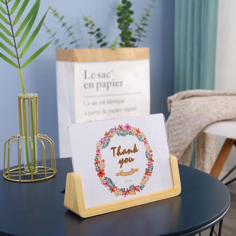 Desktop Wooden U-Shaped Photo Frame Stand with Acrylic Solid Wood Photo Frame, Photo Display Stand, Message Holder, Calendar Holder Base