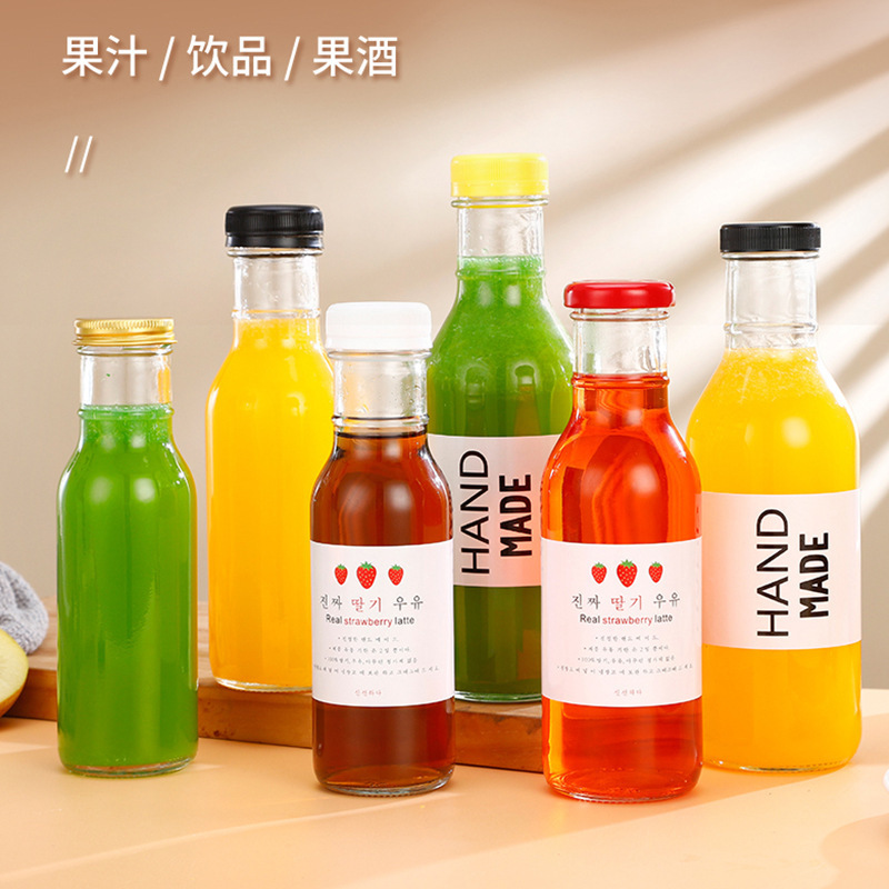 跨境亚马逊加厚玻璃饮料瓶沙棘瓶透明密封铁盖果汁分装瓶果酒瓶子