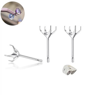 Titanium Steel Stud Earrings with Hollow Prongs, 316 Straight Pin Zirconia, Huazi Processing, Diamond-Encrusted Jewelry, Integrated Four-Prong Press Pin Huazi Holder Factory