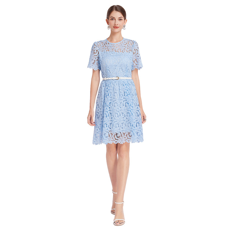 Summer elegant fashionable retro lace skirt with a round collar