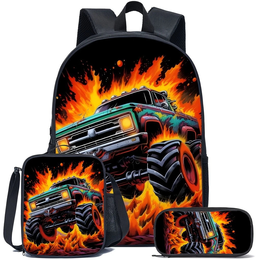 Mochila impresa de venta caliente transfronteriza, mochila escolar para estudiantes de primaria y secundaria, mochila de gran capacidad, bolso, estuche para lápices, juego de tres piezas